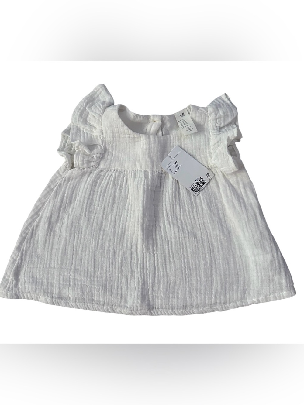 H&M White Baby Gauze Top with Flutter Sleeves